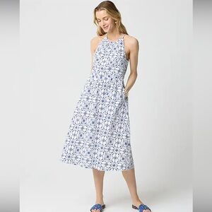 NWT J.Crew Navy and White Halter Midi Dress